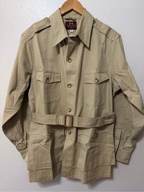 Vintage Willis & Geiger Jacket Mens 42 Beige Cotton Safari Belted Bush Field